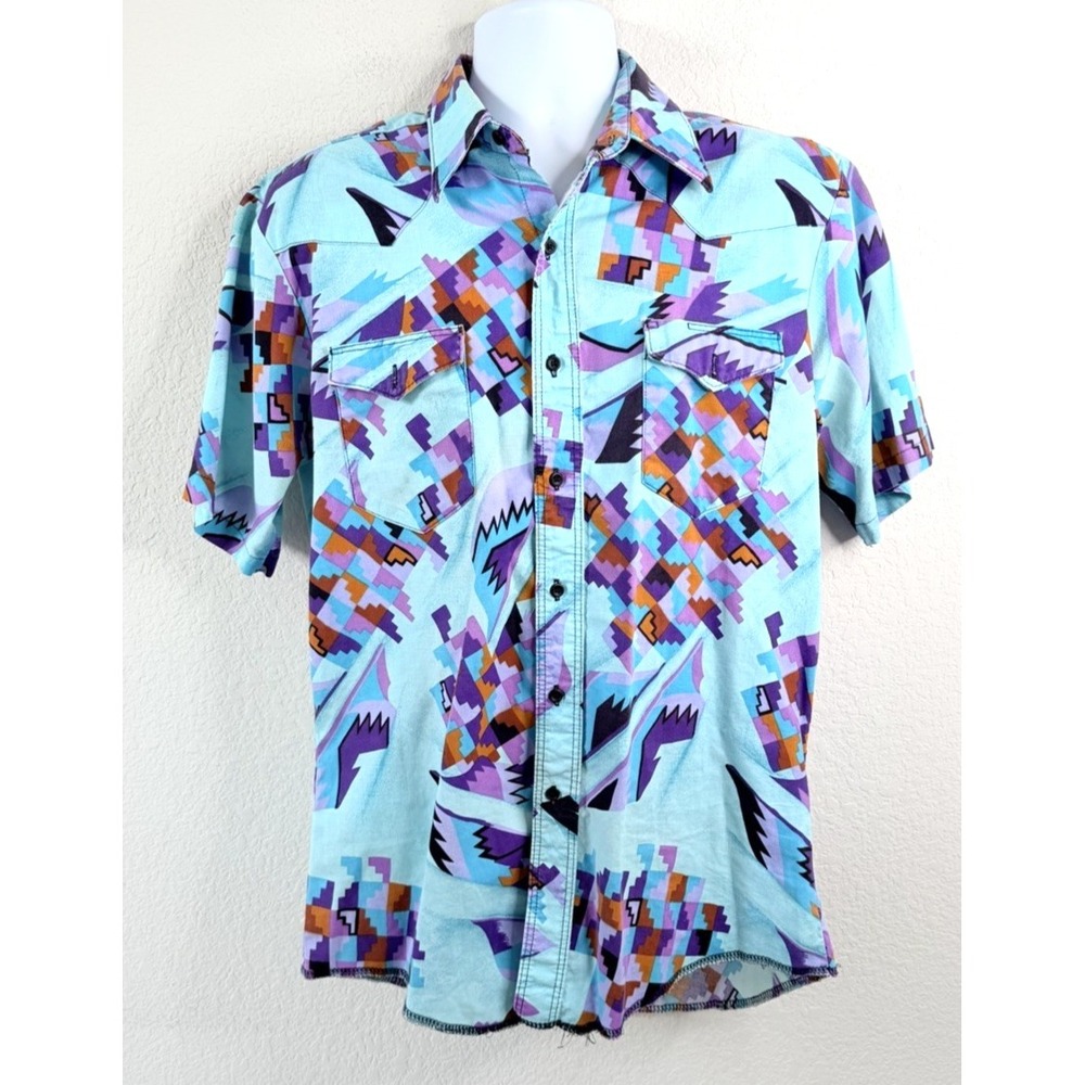 Vintage Wrangler Western Shirt Men's L Southwestern Aztec Print Snap Front 90s